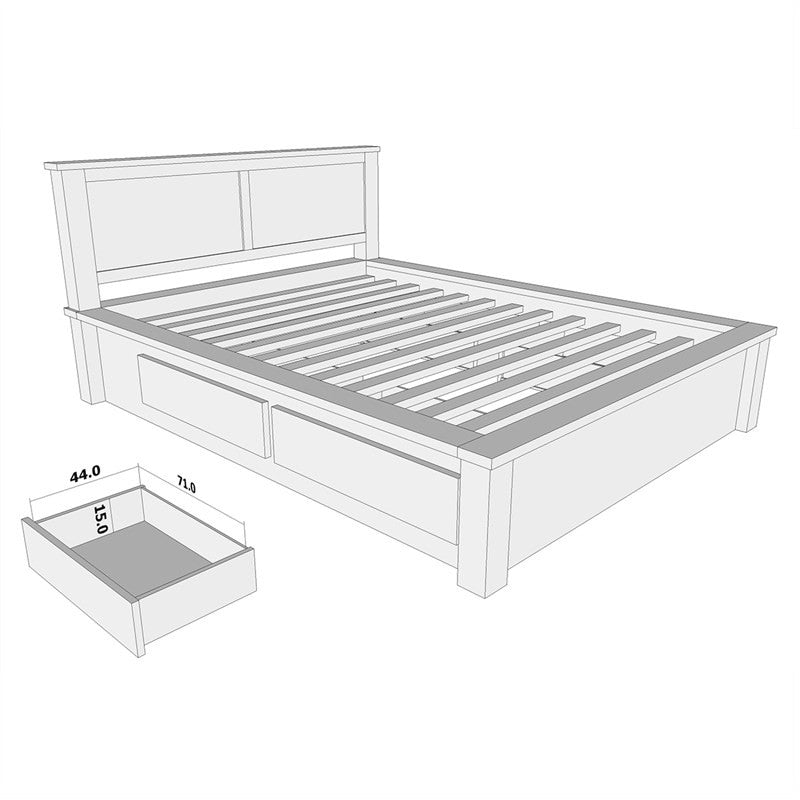 Scandinavia Amstel Solid Teak Timber Queen Bed with 4 Drawers - Mahogany Color ATF388BS-004-TA-QS-M