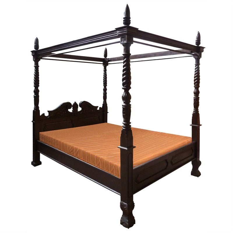 French Jepa Solid Teak Timber Queen Size Postal Bed - Chocolate Colour ATF388BS-400-CV-Queen-C_1