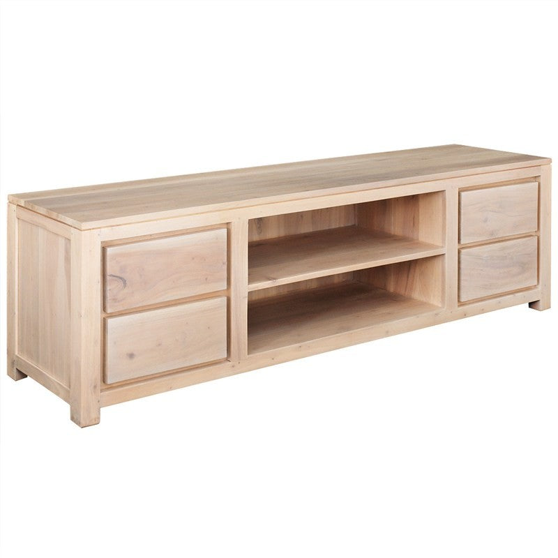 Los Angeles Solid Teak Timber 4 Drawer TV Unit, 200cm, White Wash ATF388SB-004-TA-200-WS_1