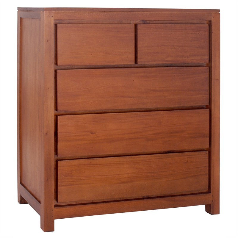 Los Angeles Solid Teak Timber 5 Drawer Tallboy - Light Pecan ATF388TB-005-TA-LP_1
