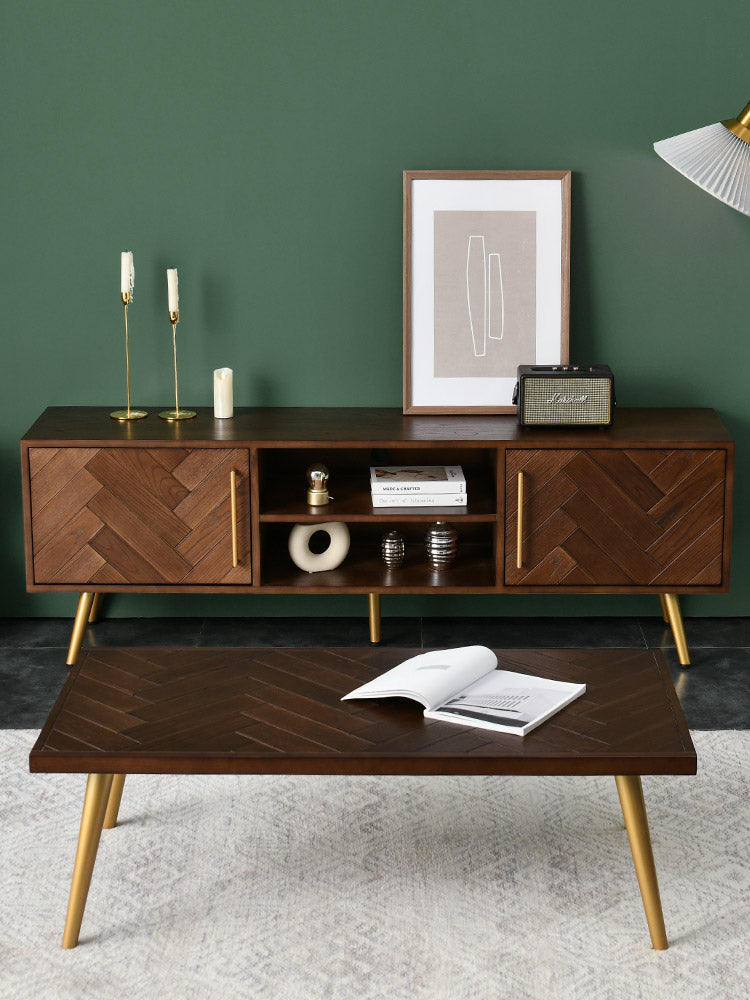 LILAH Herringbone TV Console Solid Wood American Ash Cabinet