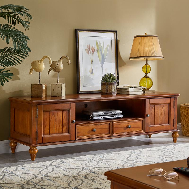 Calvin Glass Display 2 Drawers , TV Console, Coffee Table, America Classic Style Living room Solid Wood