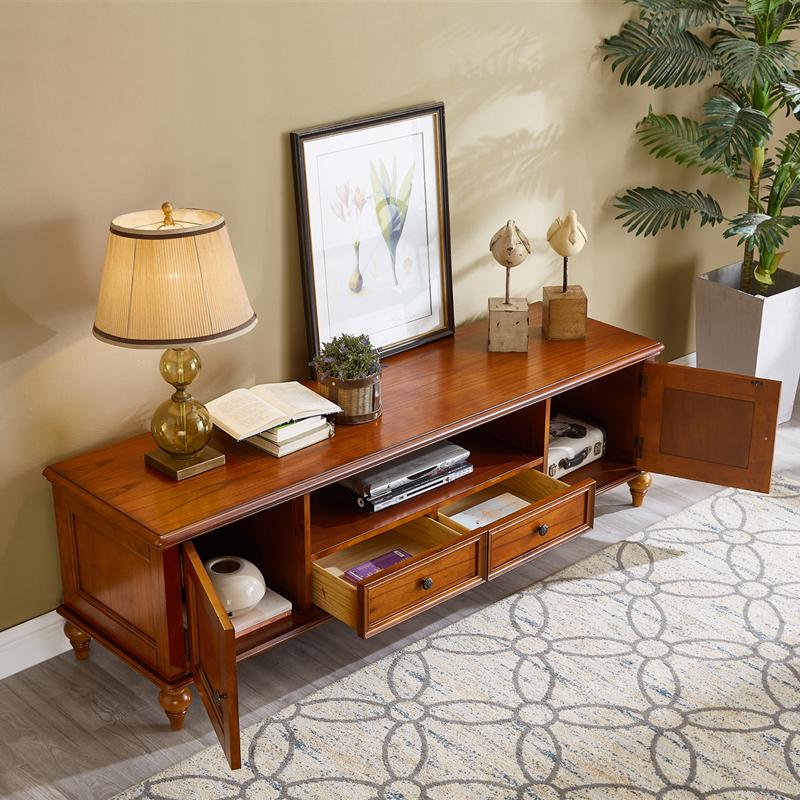 Calvin Glass Display 2 Drawers , TV Console, Coffee Table, America Classic Style Living room Solid Wood