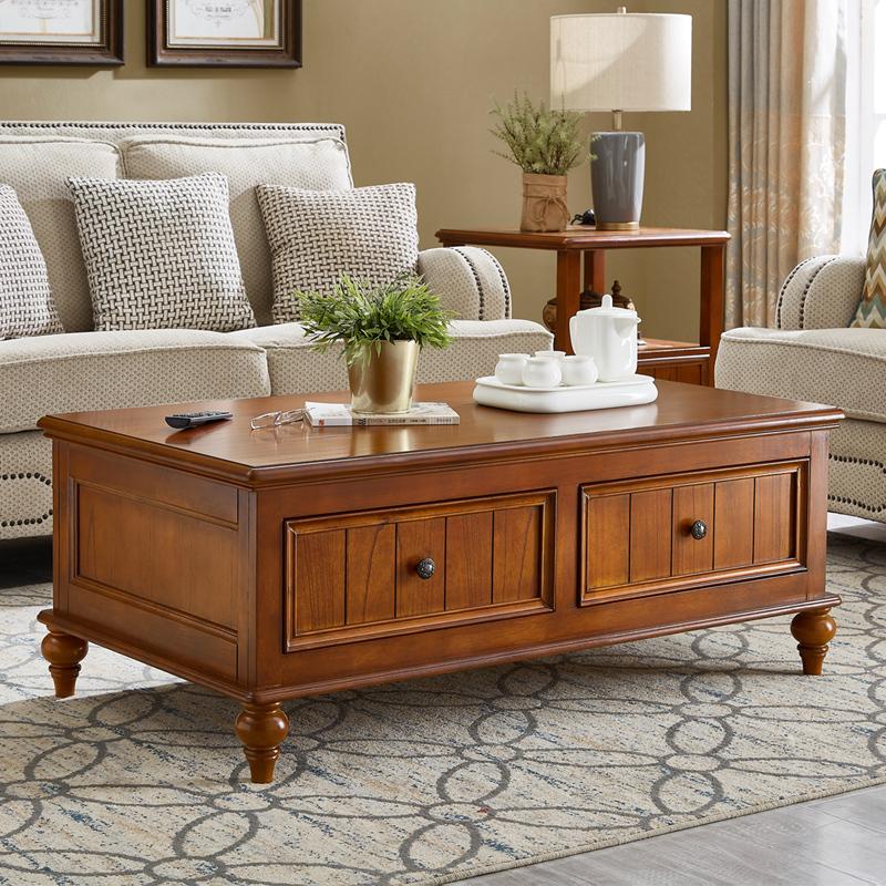 Calvin Glass Display 2 Drawers , TV Console, Coffee Table, America Classic Style Living room Solid Wood