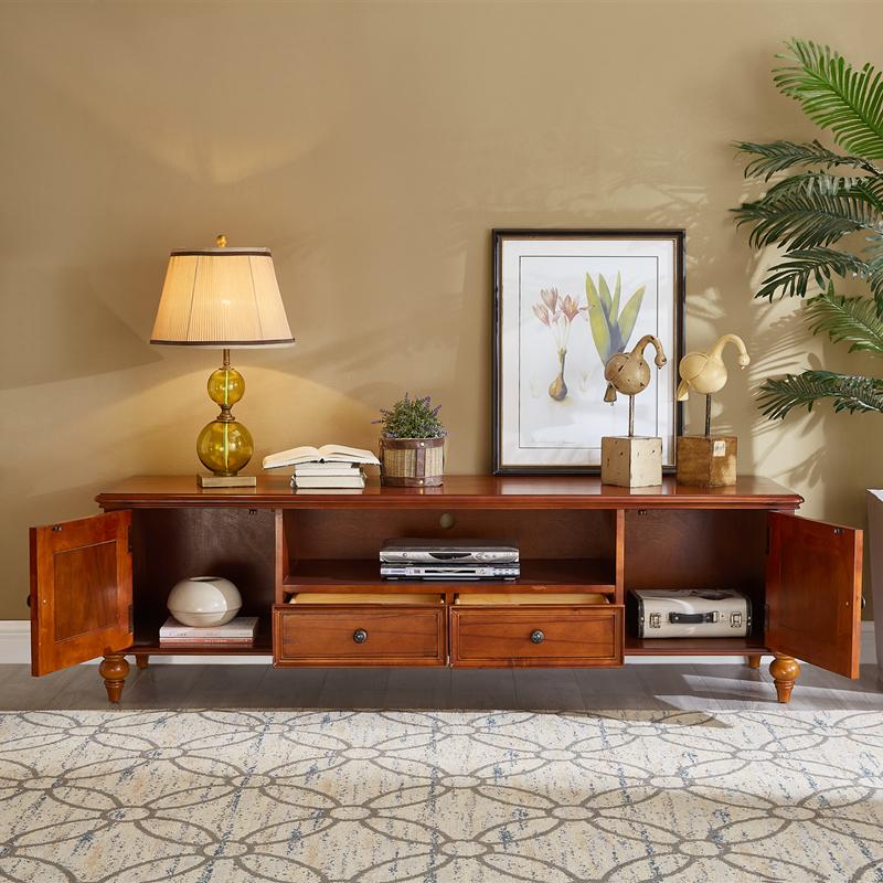 Calvin Glass Display 2 Drawers , TV Console, Coffee Table, America Classic Style Living room Solid Wood