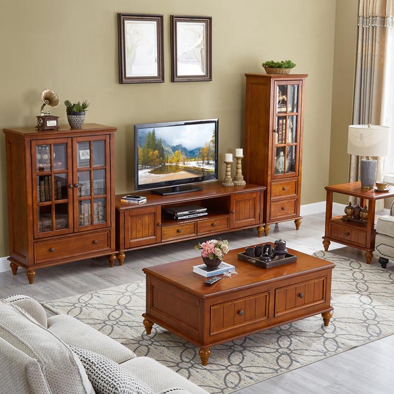 Calvin Glass Display 2 Drawers , TV Console, Coffee Table, America Classic Style Living room Solid Wood