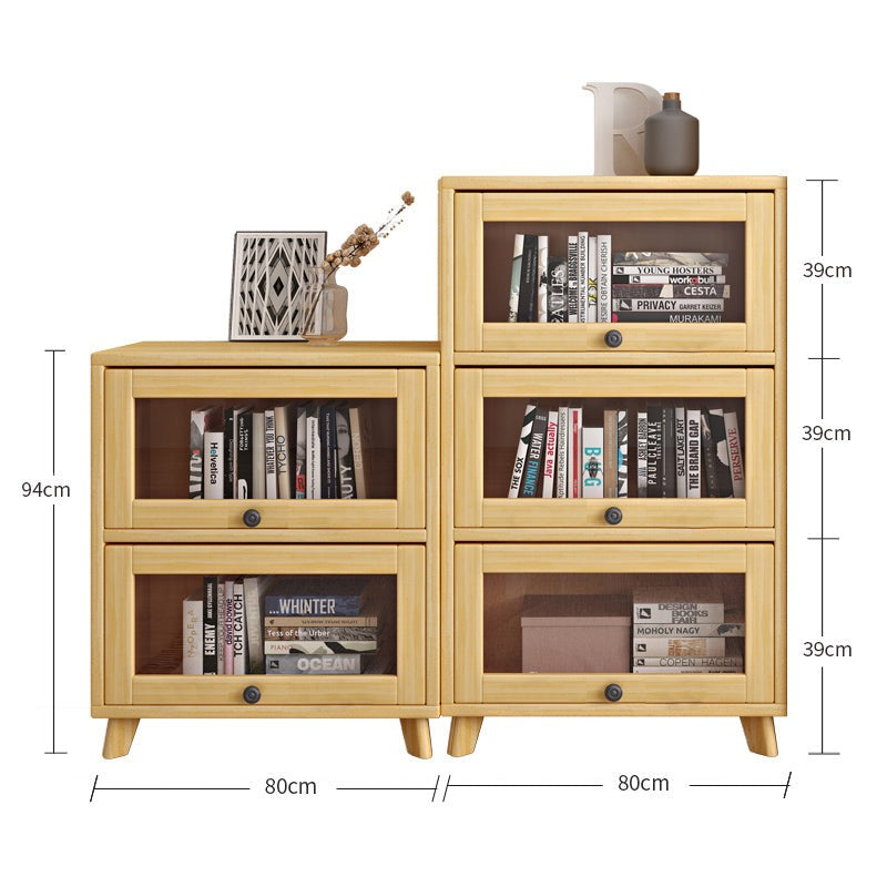 Brielle Glass Display Cabinet Bookcase Solid Wood ( Natural Color )