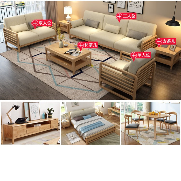 ARIA Luxury Scandinavian Sofa Solid Wood Nordic Style ( Walnut / Natural Color , 10 Combination Set )