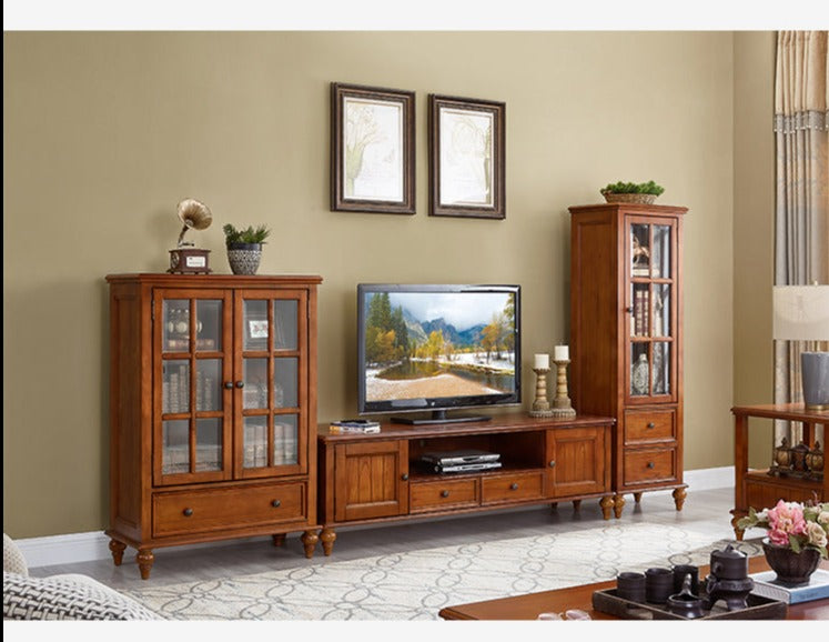 Calvin Glass Display 2 Drawers , TV Console, Coffee Table, America Classic Style Living room Solid Wood