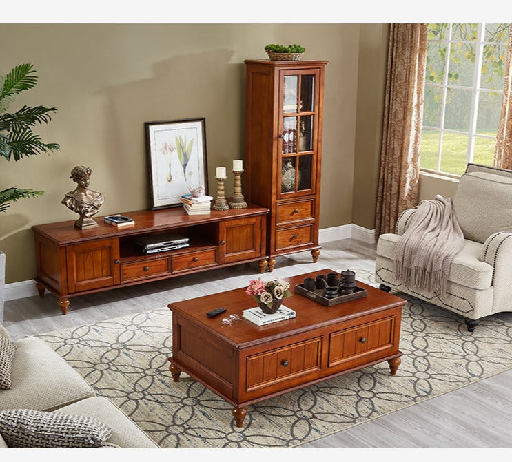 Calvin Glass Display 2 Drawers , TV Console, Coffee Table, America Classic Style Living room Solid Wood