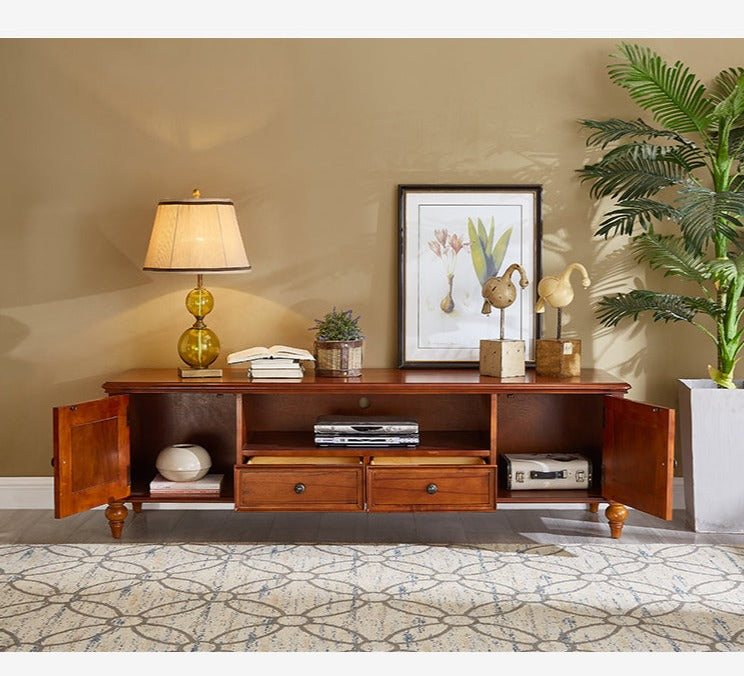 Calvin Glass Display 2 Drawers , TV Console, Coffee Table, America Classic Style Living room Solid Wood