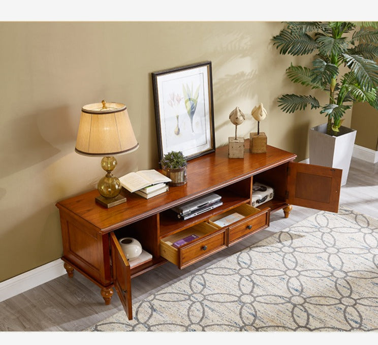 Calvin Glass Display 2 Drawers , TV Console, Coffee Table, America Classic Style Living room Solid Wood