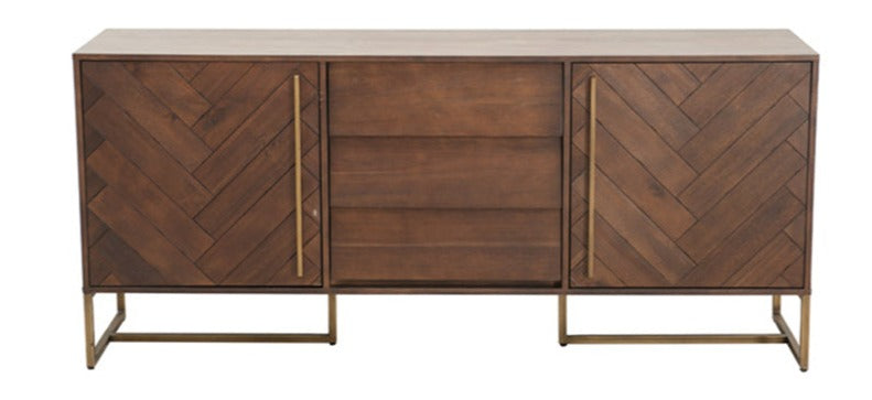 DELANEY Herringbone Solid Wood American Ash Acacia Sideboard Buffet Cabinet