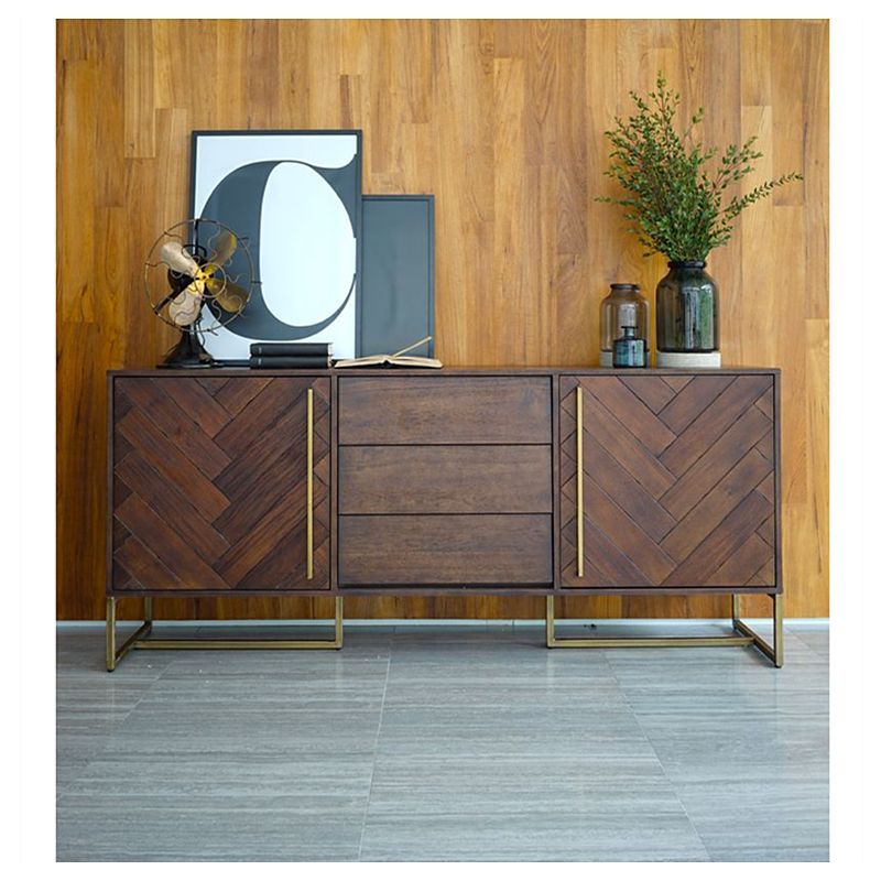 DELANEY Herringbone Solid Wood American Ash Acacia Sideboard Buffet Cabinet