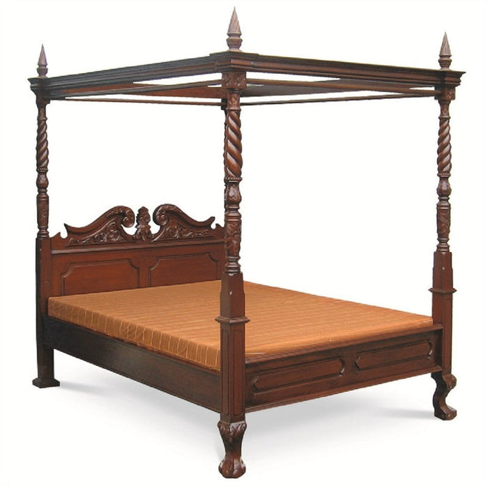 French Jepa Solid Teak Timber Queen Size Postal Bed - Mahogany ATF388BS-400-CV-Queen-M_1