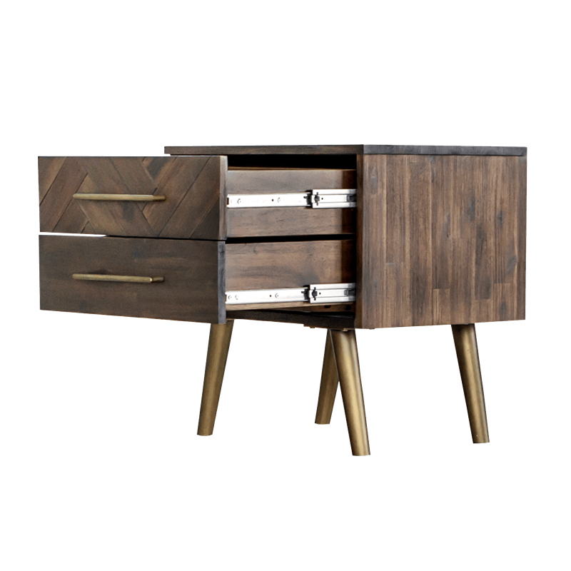 LEAH Herringbone Acacia Solid Wood Bedside Table Chest of Drawers Nordic