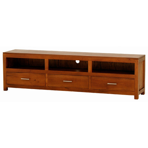 Lyon-Low-Paris-3-Drawer-Teak-Entertainment-Unit-TV-Console-Light-Pecan-Colour