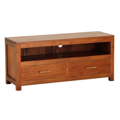 Lyon-Paris-2-Drawer-Teak-TV-Console-Low-Entertainment-Unit-Light-Pecan-Colour