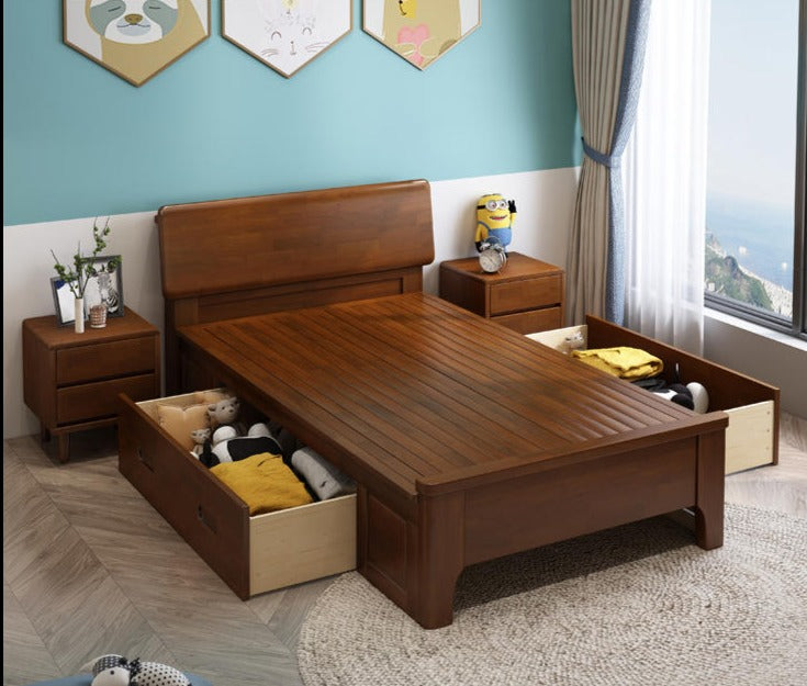 WAREHOUSE SALE MATEO Wooden Storage Bed Frame with 2 Big Drawers ( Choice from 2 Color 2 Size ) ( Discount Price $1299 Special Price $799 )