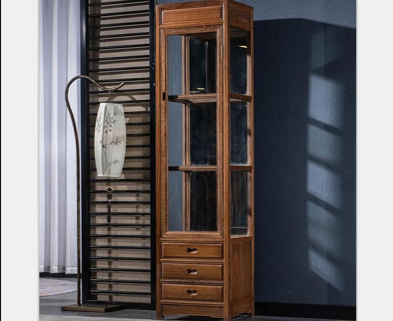 Max Furniture Single Door Glass Cabinet Modern Simple Chinese Solid Wood Storage Cabinet Bookcase