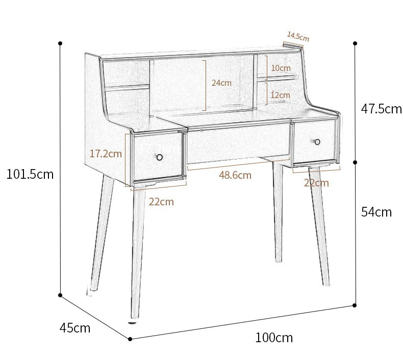 ISABEL TOKYO Dresser Vanity Table Mirror Japanese Scandinavian ( Walnut, Black White, Gray Colour)