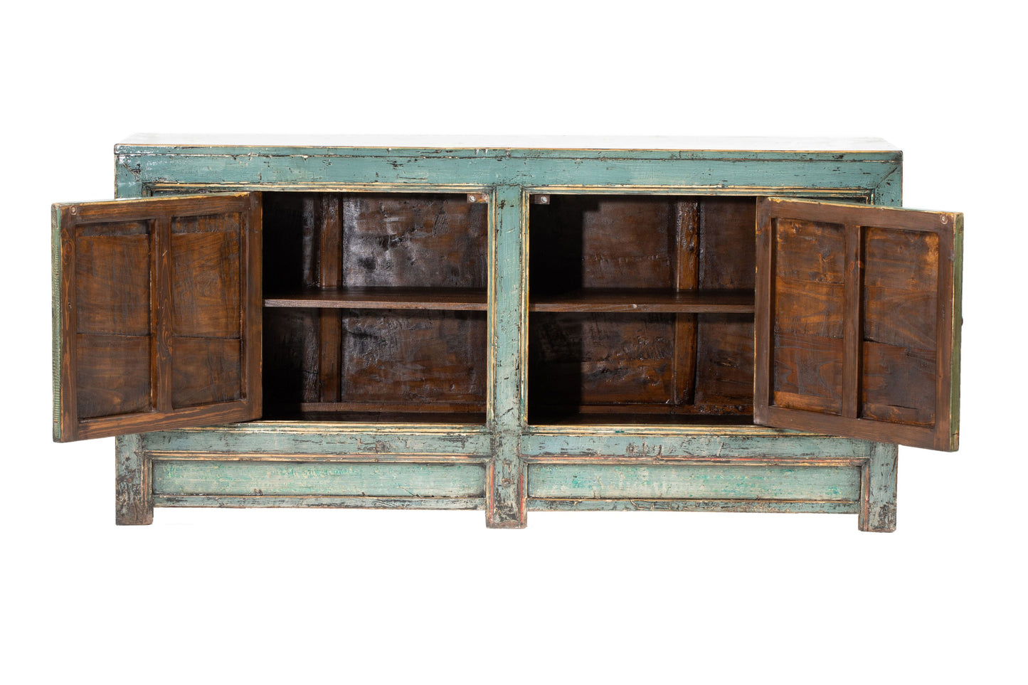 王 Wang Vintage Green Gansu Painted Sideboard Poplar