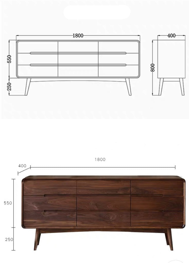 ANGELINA CONRAD Dresser Scandinavian Nordic Solid Wood Nine Drawers Cabinet