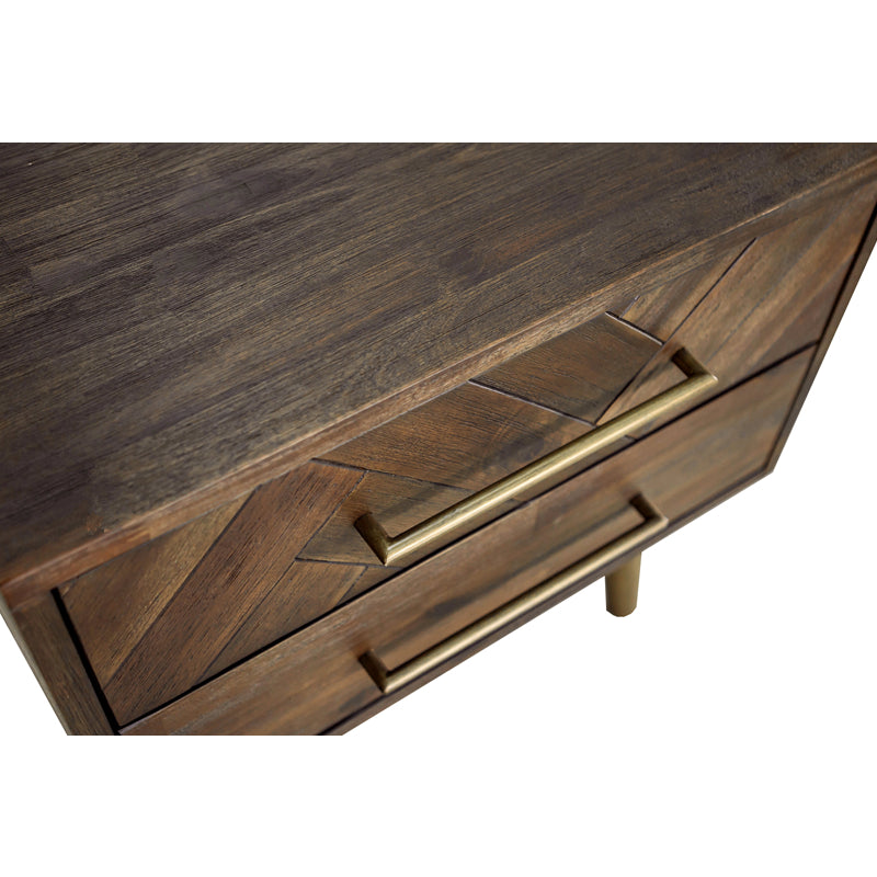 LEAH Herringbone Acacia Solid Wood Bedside Table Chest of Drawers Nordic