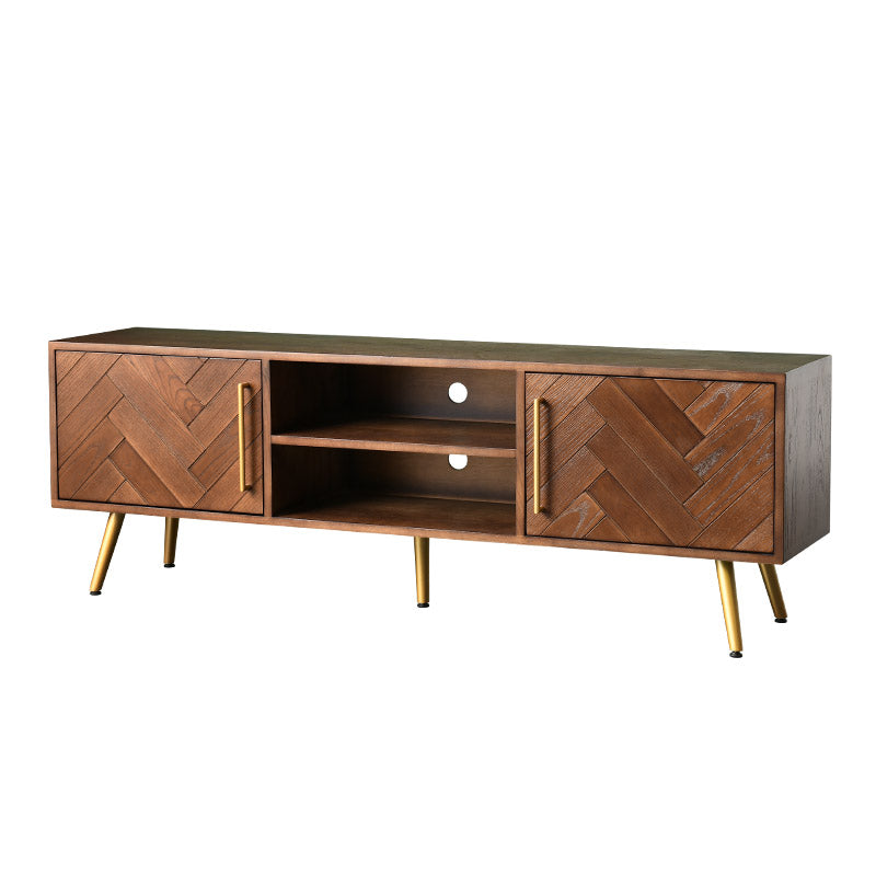 LILAH Herringbone TV Console Solid Wood American Ash Cabinet