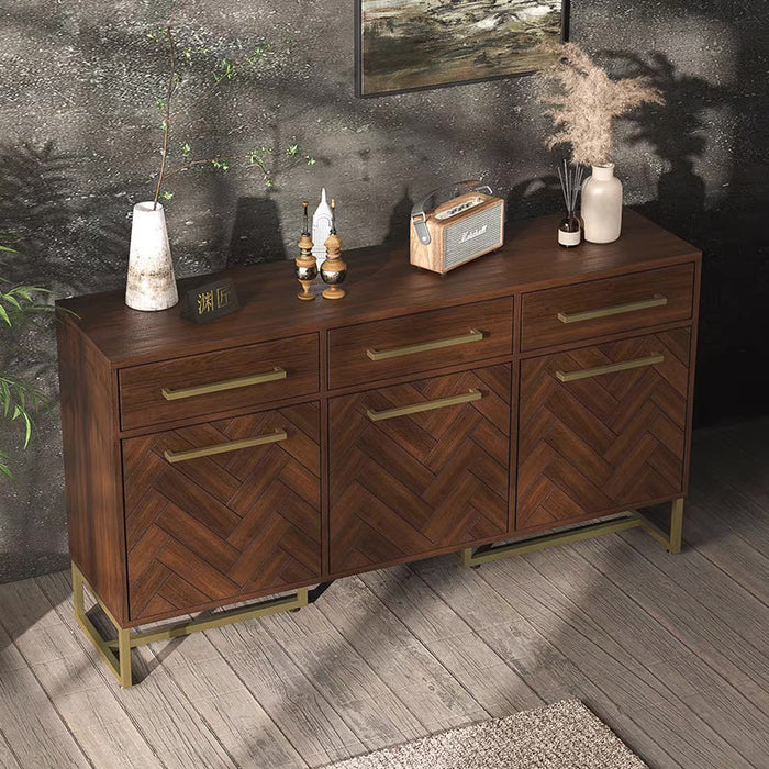 MIRIAM Herringbone Buffet Sideboard Cabinet Solid Wood for Cloth, Shoe Cabinet